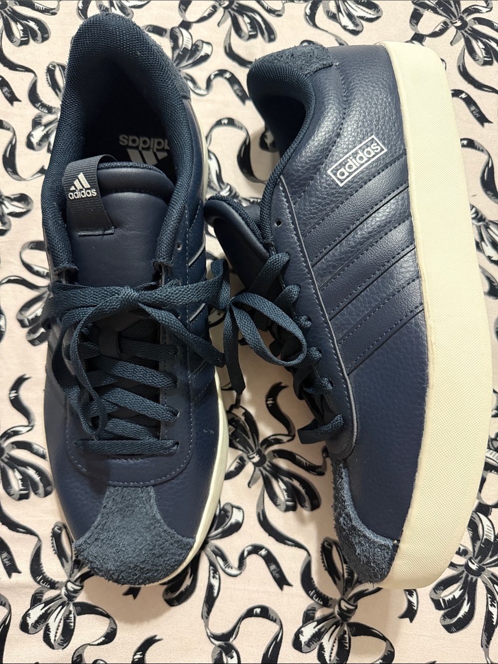 adidas Navy and White Low-Top Leather Sneakers